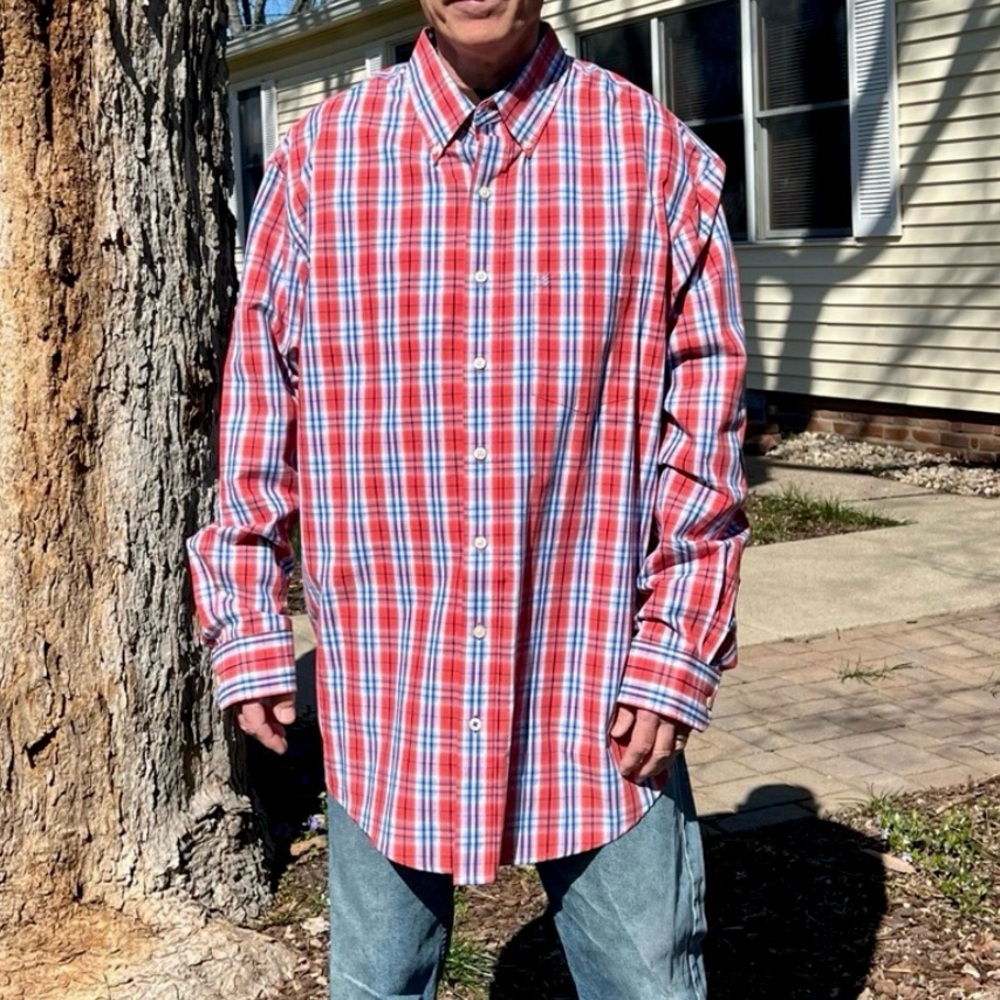 - Izod 2XL TALL Red Plaid Cotton Button Up Shirt NEW!